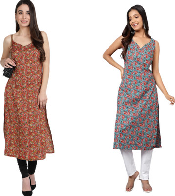 kallaxiii Women Printed Straight Kurta(Multicolor)