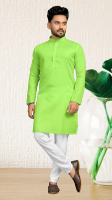 Biswas Mamta Men Solid Straight Kurta(Light Green)