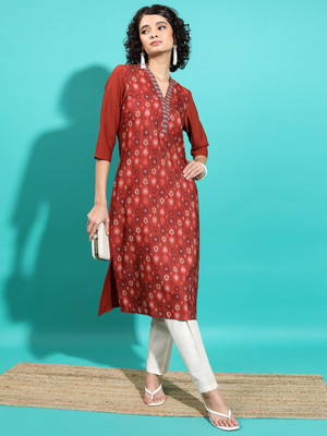 Vishudh Women Solid Straight Kurta(Brown)