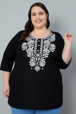 ABFY ZOO Women Embroidered Straight Kurta(Black)