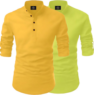 Fashion Marts Men Solid Straight Kurta(Multicolor, Light Green)