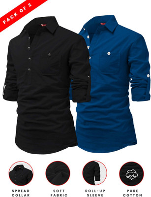 FireFish Men Solid A-line Kurta(Dark Blue)