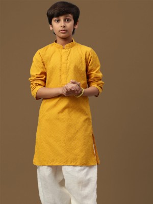 Sanwara Boys Chikan Embroidery Straight Kurta(Yellow)