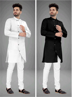 CRYSTALREVENUE Men Solid Trail Cut Kurta(Multicolor)