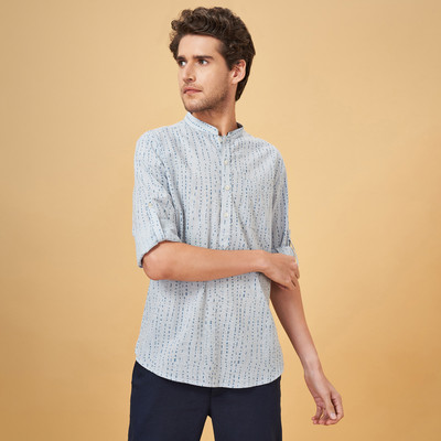 Indus Route by Pantaloons Men Self Design Straight Kurta(Blue)