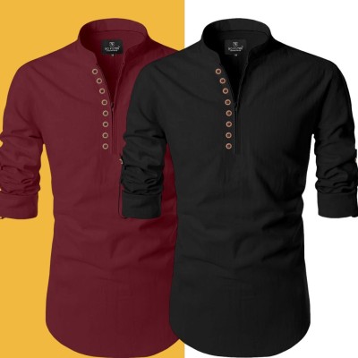 UPQUEDS Men Solid Straight Kurta(Maroon, Black)