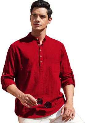 Yugnik Men Solid Straight Kurta(Red)