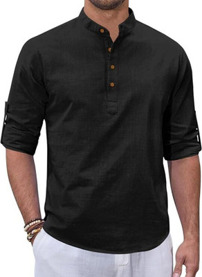 Amrit Trending Men Solid Straight Kurta(Black)