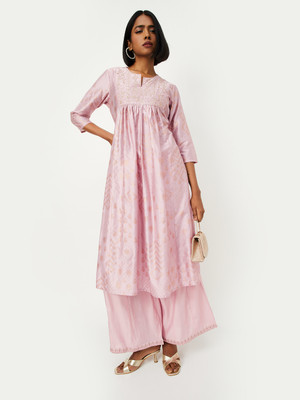 MAX Women Embroidered Straight Kurta(Pink)