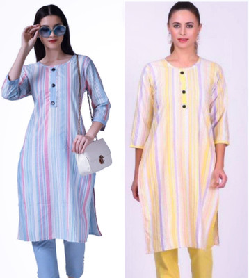 ALMA COLLECTION Women Striped Straight Kurta(Multicolor)