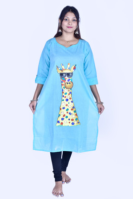 CONCREATION Women Self Design A-line Kurta(Light Blue)