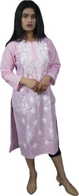 SK chikan Women Embroidered A-line Kurta(Pink)