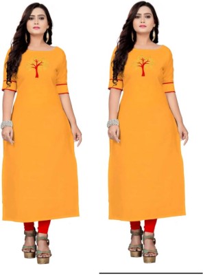Ganesh Enterprise Women Embroidered A-line Kurta(Yellow)
