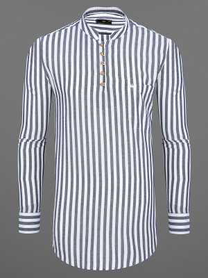 french crown Men Striped Straight Kurta(Grey, White)