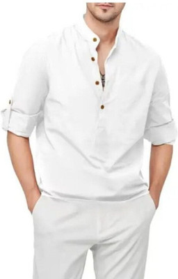 StoneHeart Men Solid Straight Kurta(White)