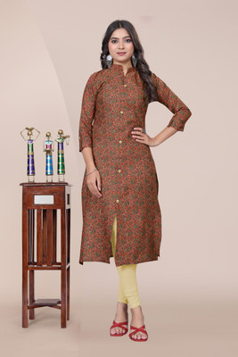 SIMPLYETHNIC Women Printed Straight Kurta(Maroon, Multicolor)