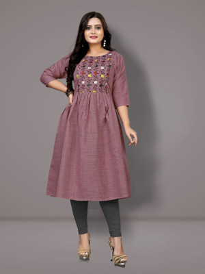 Hetsa Women Self Design Flared Kurta(Pink)