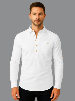 DaReal Men Solid Straight Kurta(White)