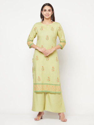 Aniyah Women Printed Straight Kurta(Light Green)