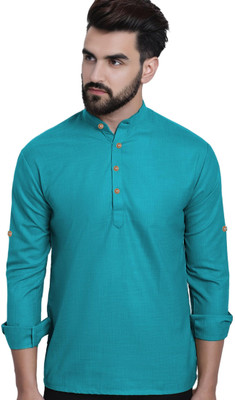 indirae Men Solid A-line Kurta(Dark Green)