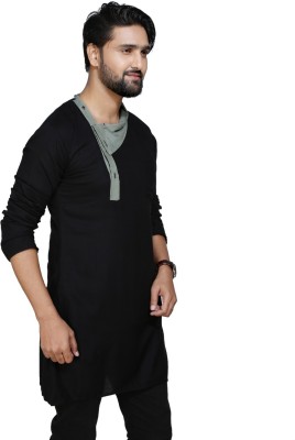 kiaz fashion Men Solid A-line Kurta(Black)