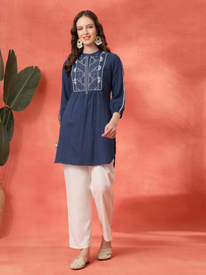 Nayam By Lakshita Women Embroidered A-line Kurta(Blue)