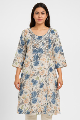 Velmora Fashion Women Floral Print Straight Kurta(Blue)