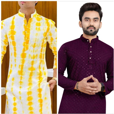 click n buy Men Embroidered Straight Kurta(Multicolor)