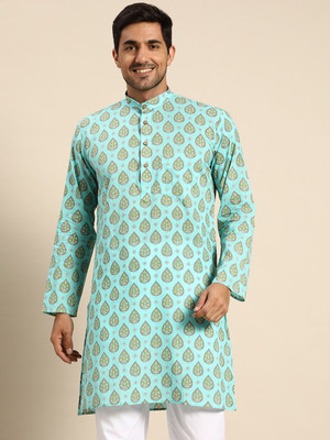 Rajubhai Hargovindas Men Printed Straight Kurta(Light Green)