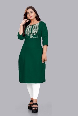 JENIE CREATION Women Embroidered Straight Kurta(Green)