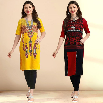 1 Stop Fashion Women Printed Straight Kurta(Multicolor)