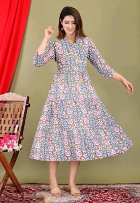 RIAANA Women Printed Anarkali Kurta(Pink)