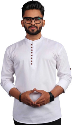 GUYS HUBB Men Solid Straight Kurta(White)