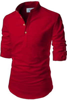 Amrit Trending Men Solid Straight Kurta(Red)