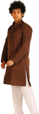 Chhabra Kreations Men Self Design Straight Kurta(Brown)