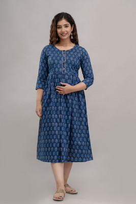 rainy rose Women Printed Anarkali Kurta(Blue)