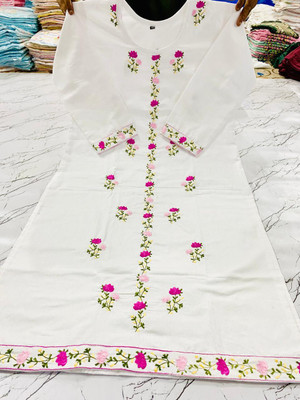 M.A ENTERPRISES Women Floral Print A-line Kurta(White)