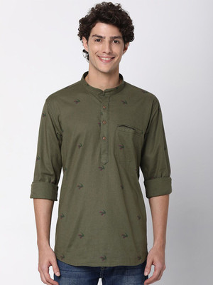 Spykar Men Printed Straight Kurta(Green)