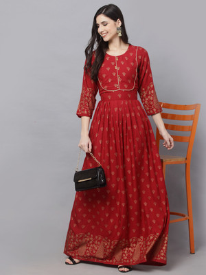 Surhi Women Printed Anarkali Kurta(Maroon)