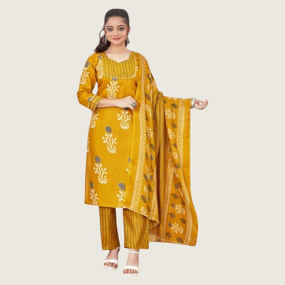 HouseOfCommon Women Patchwork Straight Kurta(Yellow)