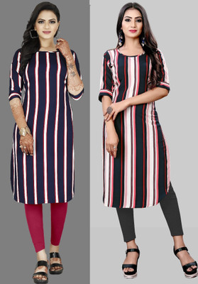tanvi creation Women Striped Straight Kurta(Purple)