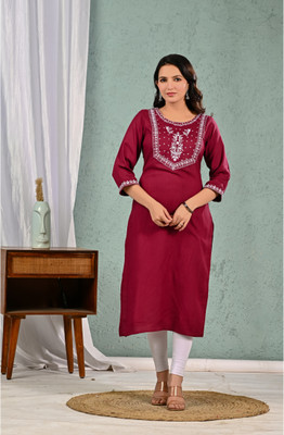 Ramkudi Women Embellished A-line Kurta(Maroon)