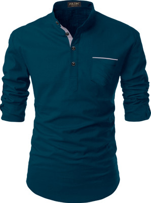 MILDIN Men Solid Straight Kurta(Blue)