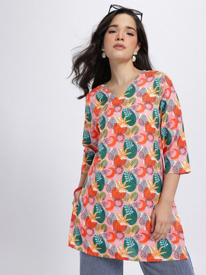 Anouk Rustic Women Printed Straight Kurta(Pink)