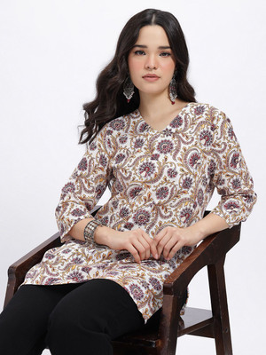 Anouk Rustic Women Printed Straight Kurta(White)