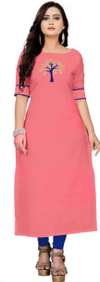 mahi creation Women Embroidered Straight Kurta(Pink)