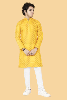 STCFASHION Boys Self Design Straight Kurta(Yellow)