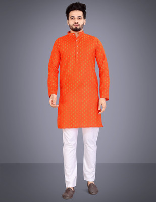 Nnc Men Printed Straight Kurta(Orange)