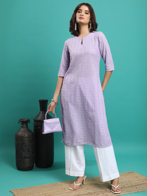 Vishudh Women Solid Straight Kurta(Purple)