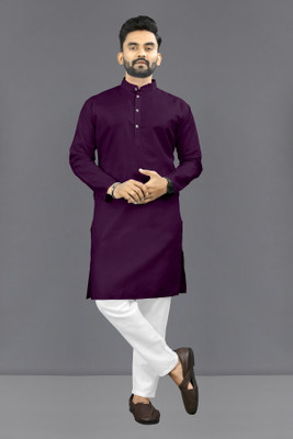 Shree Dutt Creation Men Solid Straight Kurta(Purple)